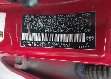 2010 Toyota Prius Iv from USA, damaged, VIN JTDKN3DU7A0049092